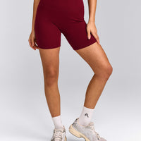 SoftMotion™ High Waisted Shorts 6" with Gray Logo | Ruby Red