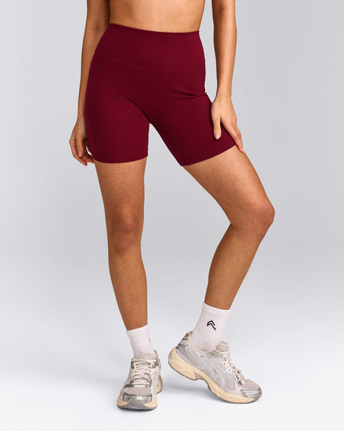 SoftMotion™ High Waisted Shorts 6" with Gray Logo | Ruby Red