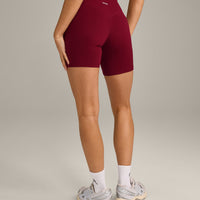 SoftMotion™ High Waisted Shorts 6" with Gray Logo | Ruby Red