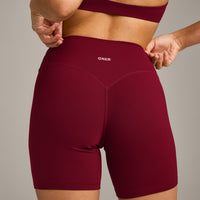 SoftMotion™ High Waisted Shorts 6" with Gray Logo | Ruby Red