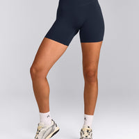 SoftMotion™ High Waisted Shorts 6" with Gray Logo | True Blue