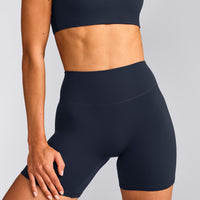 SoftMotion™ High Waisted Shorts 6" with Gray Logo | True Blue