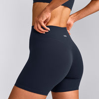 SoftMotion™ High Waisted Shorts 6" with Gray Logo | True Blue