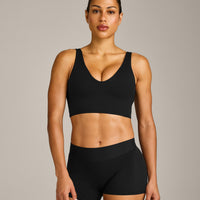 SoftMotion™ Longline Sports Bra with Gray Logo | Black