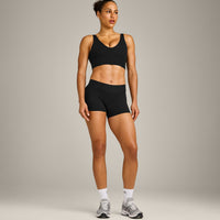 SoftMotion™ Longline Sports Bra with Gray Logo | Black