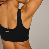SoftMotion™ Longline Sports Bra with Gray Logo | Black