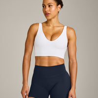 SoftMotion™ Longline Sports Bra with Gray Logo | White