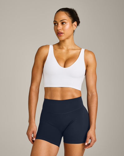 SoftMotion™ Longline Sports Bra with Gray Logo | White