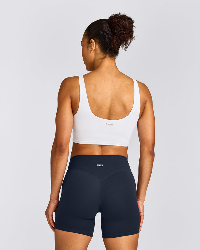 SoftMotion™ Longline Sports Bra with Gray Logo | White