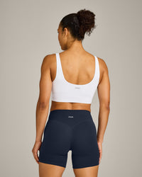 SoftMotion™ Longline Sports Bra with Gray Logo | White