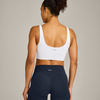 SoftMotion™ Longline Sports Bra with Gray Logo | White