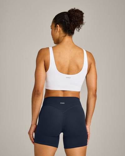 SoftMotion™ Longline Sports Bra with Gray Logo | White