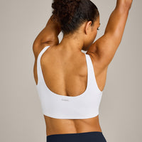 SoftMotion™ Longline Sports Bra with Gray Logo | White