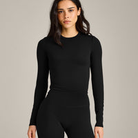 SoftMotion™ Long Sleeve Mid Top with Gray Logo | Black