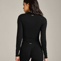 SoftMotion™ Long Sleeve Mid Top with Gray Logo | Black