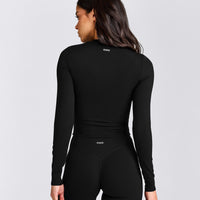 SoftMotion™ Long Sleeve Mid Top with Gray Logo | Black