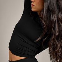 SoftMotion™ Long Sleeve Mid Top with Gray Logo | Black