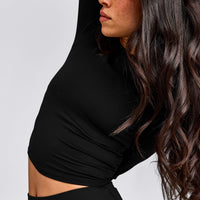 SoftMotion™ Long Sleeve Mid Top with Gray Logo | Black