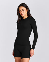 SoftMotion™ Long Sleeve Top with Gray Logo | Black