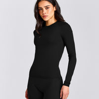 SoftMotion™ Long Sleeve Top with Gray Logo | Black