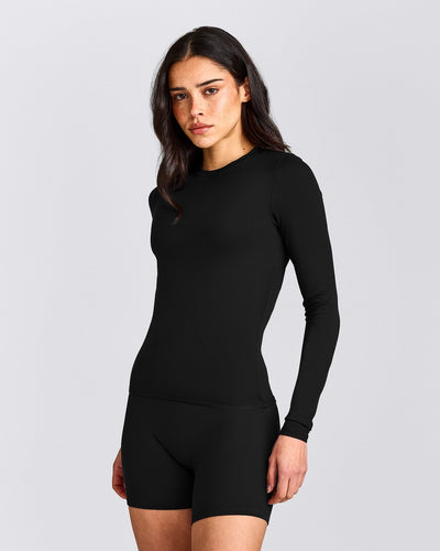 SoftMotion™ Long Sleeve Top with Gray Logo | Black