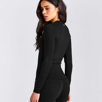 SoftMotion™ Long Sleeve Top with Gray Logo | Black