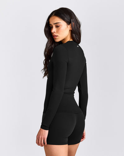SoftMotion™ Long Sleeve Top with Gray Logo | Black