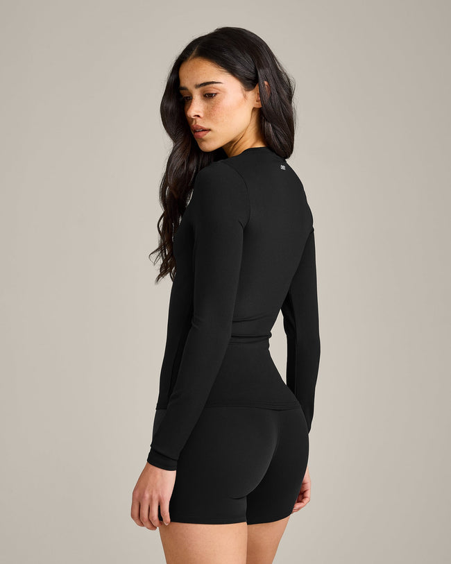 SoftMotion™ Long Sleeve Top with Gray Logo | Black