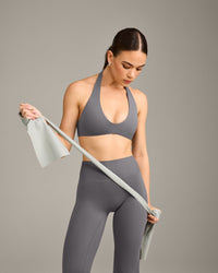 SoftMotion™ Minimal Halter Neck Bralette with Gray Logo | Ash Gray