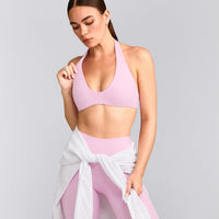 SoftMotion™ Minimal Halter Neck Bralette with Gray Logo | Chalk Pink