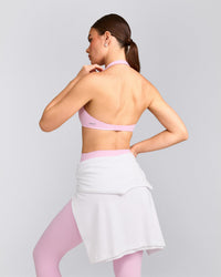 SoftMotion™ Minimal Halter Neck Bralette with Gray Logo | Chalk Pink