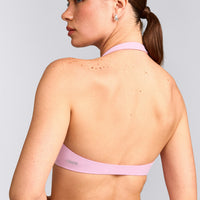 SoftMotion™ Minimal Halter Neck Bralette with Gray Logo | Chalk Pink