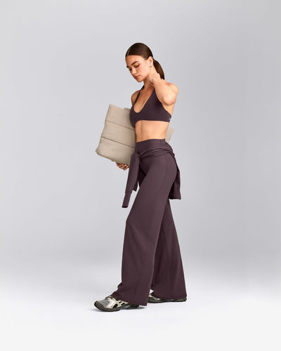 SoftMotion™ Minimal Halter Neck Bralette with Gray Logo | Dark Umber Brown