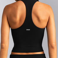 SoftMotion™ Racer Back Mid Tank Top with Built in Bra Shelf | Black