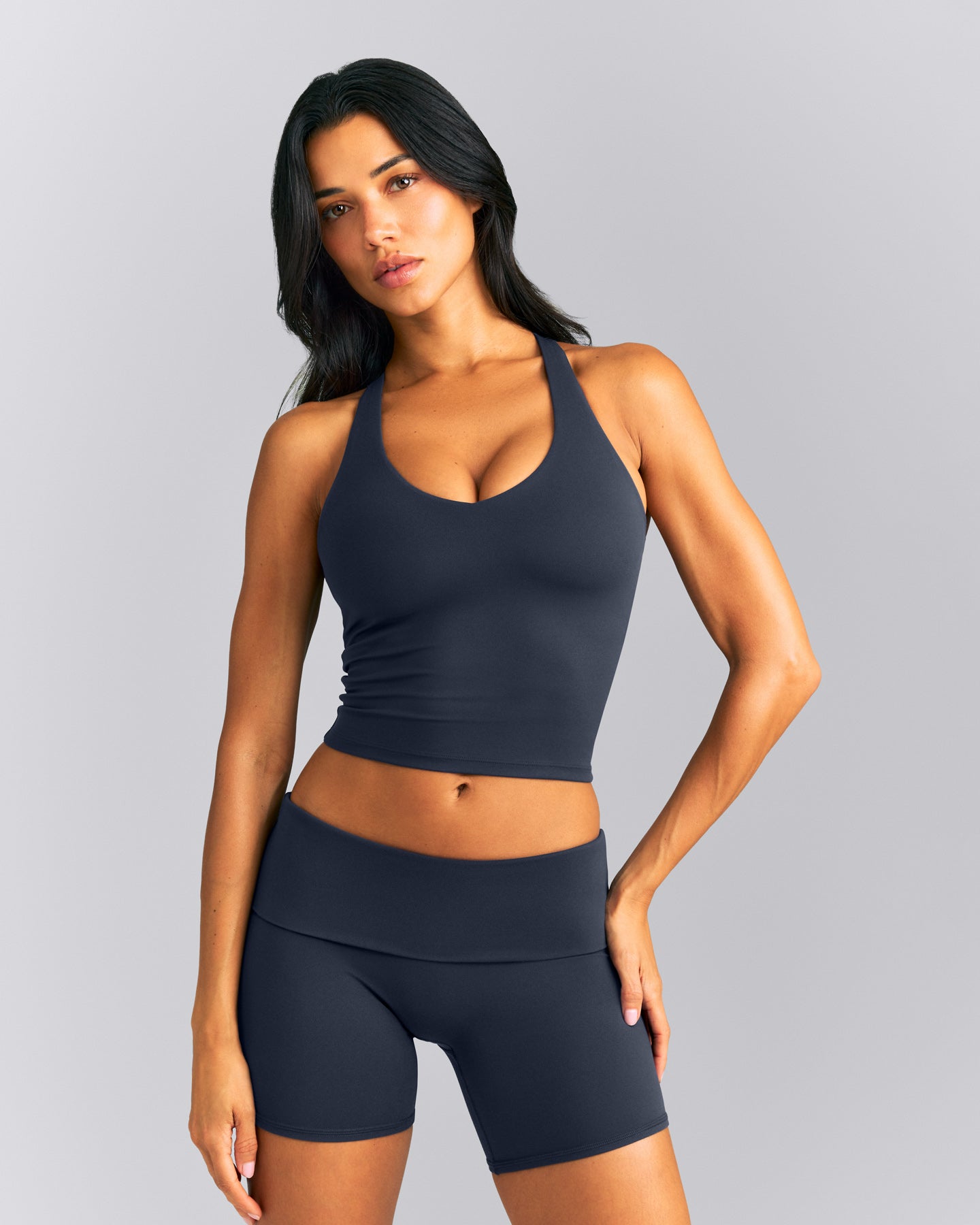 SoftMotion™ Racer Back Mid Tank Top with Built in Bra Shelf | True Blue