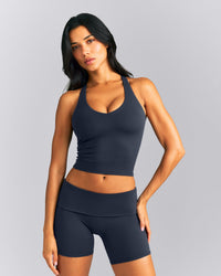 SoftMotion™ Racer Back Mid Tank Top with Built in Bra Shelf | True Blue