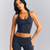 SoftMotion™ Racer Back Mid Tank Top with Built in Bra Shelf | True Blue