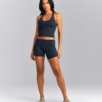 SoftMotion™ Racer Back Mid Tank Top with Built in Bra Shelf | True Blue
