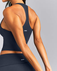 SoftMotion™ Racer Back Mid Tank Top with Built in Bra Shelf | True Blue