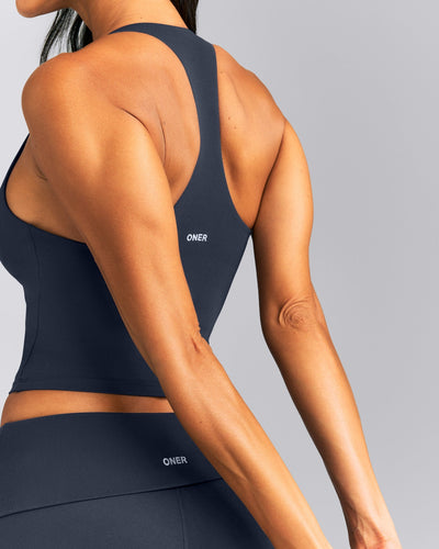 SoftMotion™ Racer Back Mid Tank Top with Built in Bra Shelf | True Blue