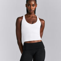 SoftMotion™ Racer Back Mid Tank Top with Built in Bra Shelf | White