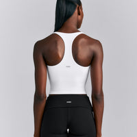 SoftMotion™ Racer Back Mid Tank Top with Built in Bra Shelf | White