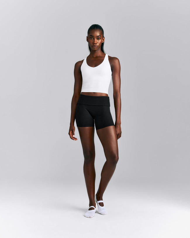 SoftMotion™ Racer Back Mid Tank Top with Built in Bra Shelf | White