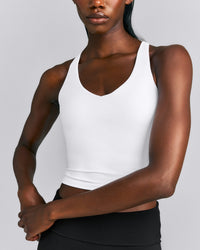 SoftMotion™ Racer Back Mid Tank Top with Built in Bra Shelf | White
