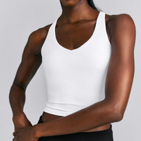SoftMotion™ Racer Back Mid Tank Top with Built in Bra Shelf | White