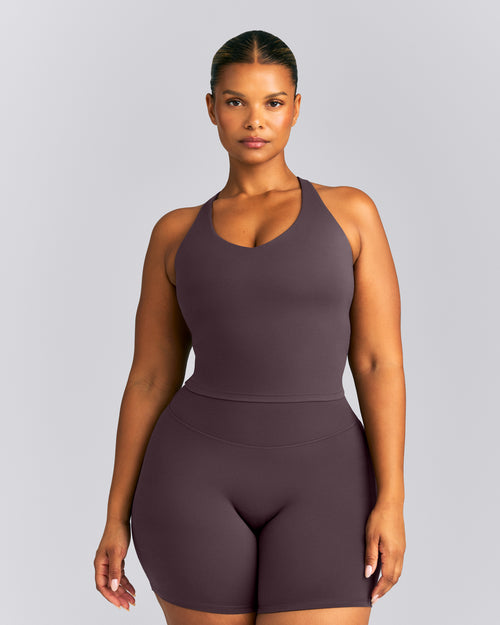 SoftMotion™ Racer Back Mid Tank Top with Built in Bra Shelf | Dark Umber Brown