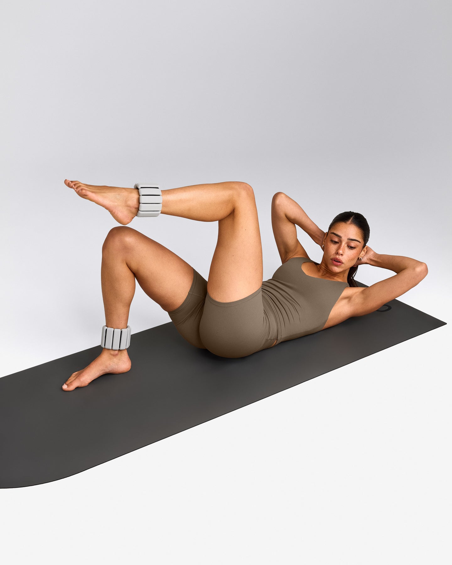 SoftMotion™ Racer Back Mid Tank Top with Built in Bra Shelf with Gray Logo | Moss Brown