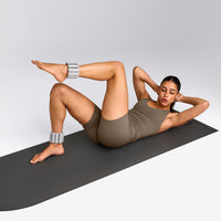 SoftMotion™ Racer Back Mid Tank Top with Built in Bra Shelf with Gray Logo | Moss Brown