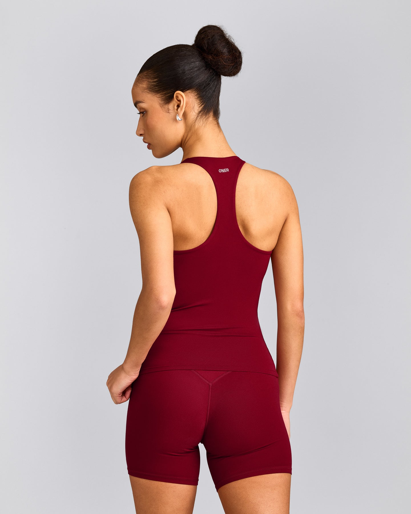 SoftMotion™ Racer Back Tank Top with Built in Bra Shelf with Gray Logo | Ruby Red