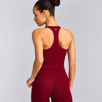 SoftMotion™ Racer Back Tank Top with Built in Bra Shelf with Gray Logo | Ruby Red
